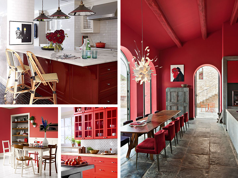 kitchen color schemes with red