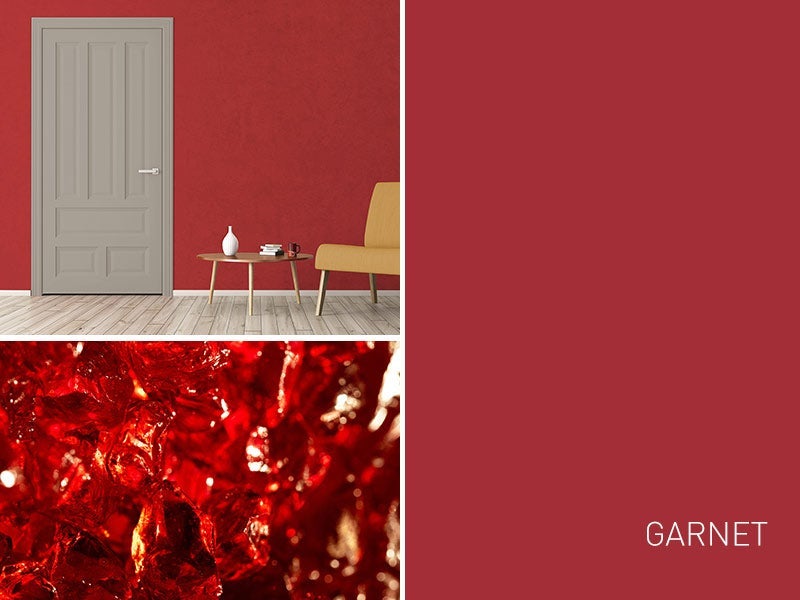 Garnet Color swatch with example living room