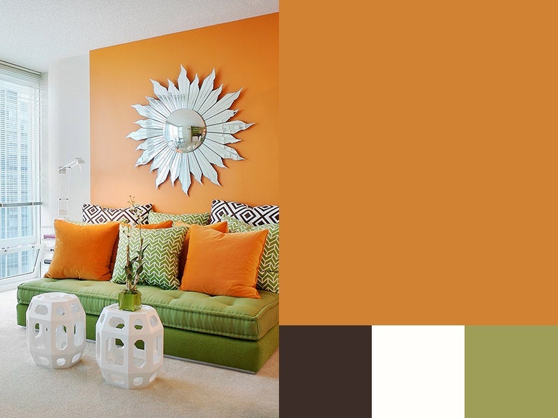 Amber swatch with Amber painted living room