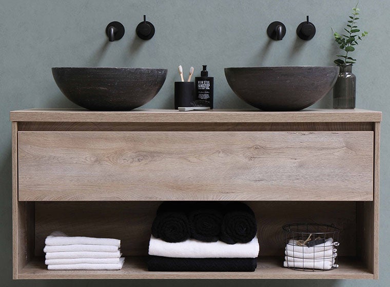 Natural themed powder room Natural themed powder room with earthy tones