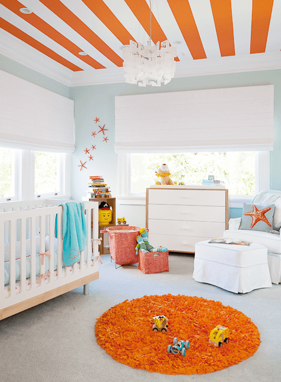 Blue, White and Orange Baby Nursery