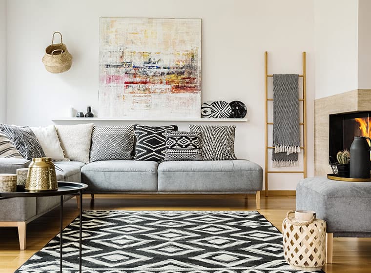 Elegant living room with white painted walls