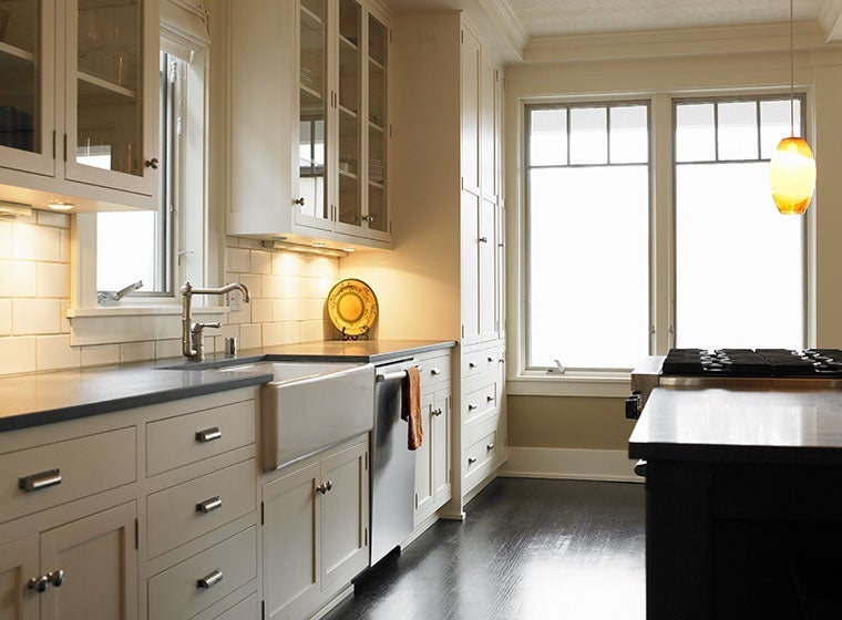 warm home-style kitchen with oatmeal cabinets