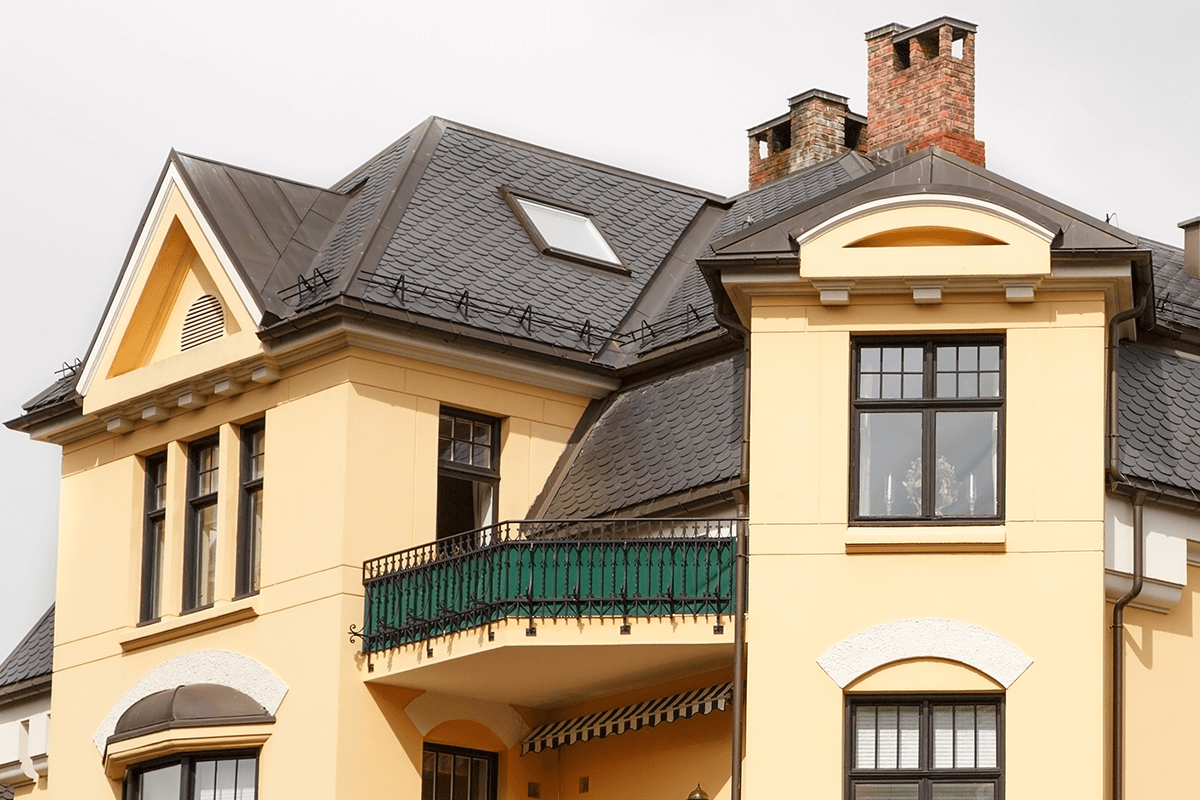 Peach House with Gray Roof