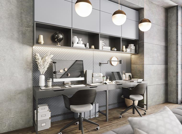 ""Modern minimalist home office" "Modern minimalist home office with white color scheme"