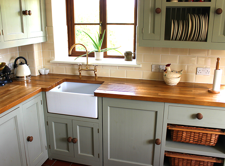 Cool neutral colors with dark cabinets