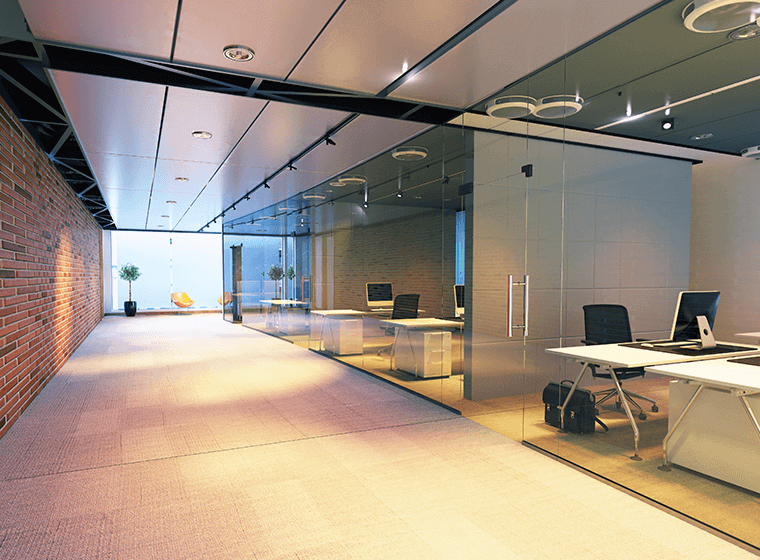 Office with clear doors